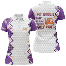 Load image into Gallery viewer, Funny Halloween Leopard Womens golf polo shirts Custom My broom broke so now I drive the golf cart NQS8214