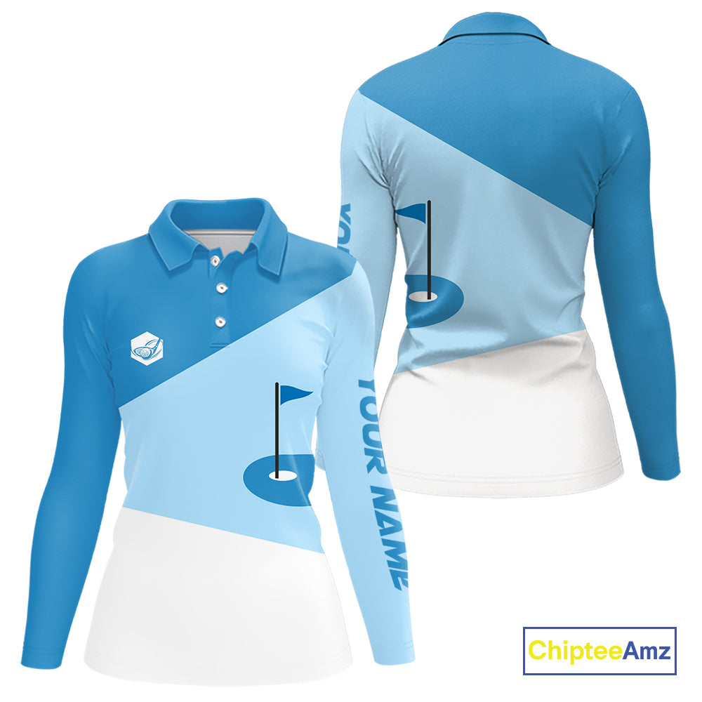 Women golf polo shirts custom blue and white golf apparel for ladies, golfing gifts NQS10409