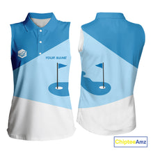 Load image into Gallery viewer, Women Sleeveless golf polo shirts custom blue and white golf apparel for ladies, golfing gifts NQS10409