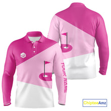 Load image into Gallery viewer, Mens golf polo shirts custom pink and white golf apparel for men, golfing gifts NQS10410