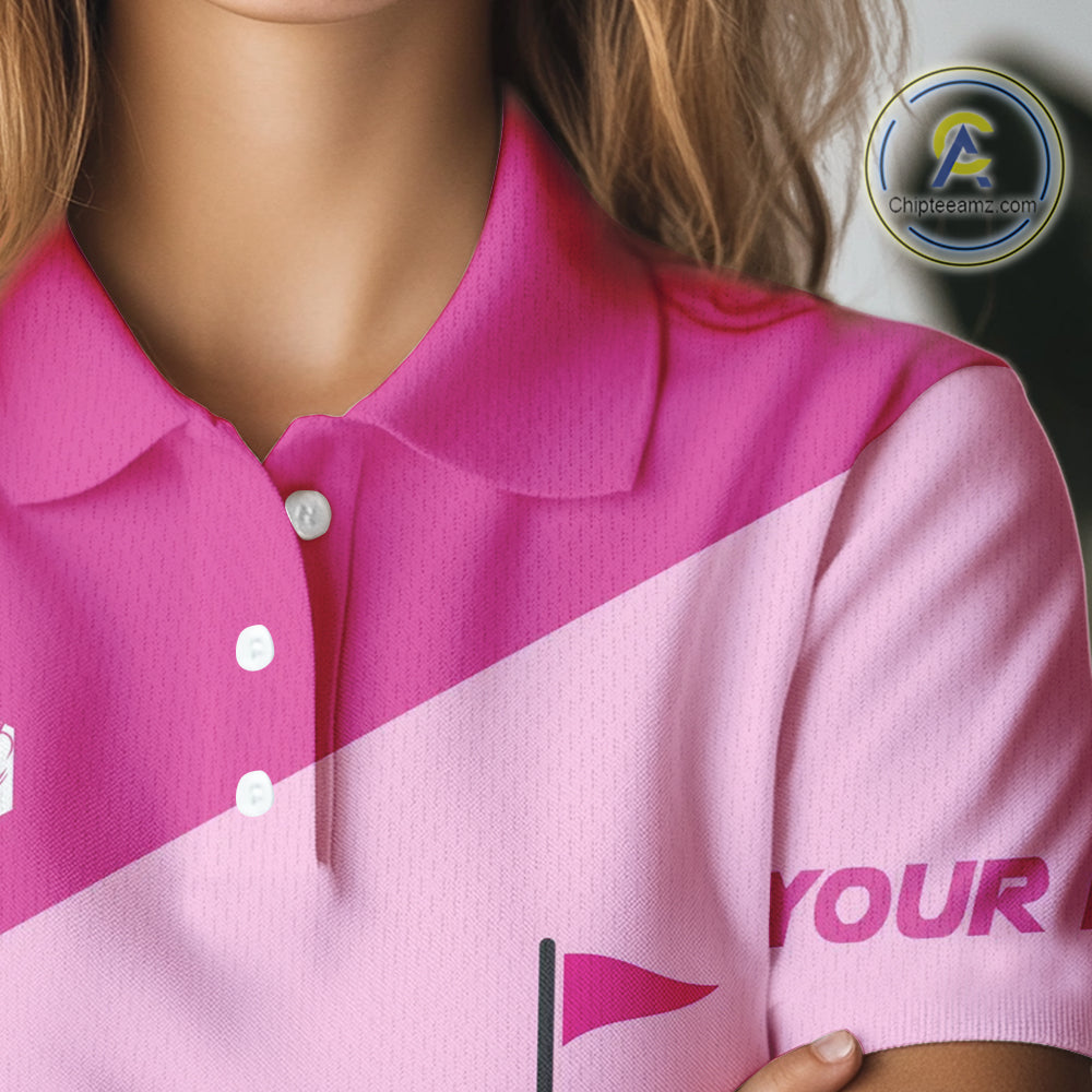 Women golf polo shirts custom pink and white golf apparel for ladies, golfing gifts NQS10410