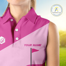 Load image into Gallery viewer, Women Sleeveless golf polo shirts custom pink and white golf apparel for ladies, golfing gifts NQS10410