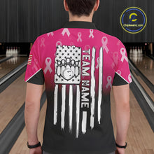 Load image into Gallery viewer, Custom American flag patriotic Pink ribbon breast cancer bowling shirt for men bowling team jersey NQS10413
