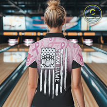 Load image into Gallery viewer, Womens bowling shirt Custom American flag patriotic Pink ribbon breast cancer bowling team jersey NQS10412