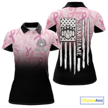 Load image into Gallery viewer, Womens bowling shirt Custom American flag patriotic Pink ribbon breast cancer bowling team jersey NQS10412
