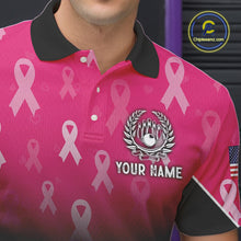 Load image into Gallery viewer, Custom American flag patriotic Pink ribbon breast cancer bowling shirt for men bowling team jersey NQS10413