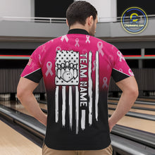 Load image into Gallery viewer, Custom American flag patriotic Pink ribbon breast cancer bowling shirt for men bowling team jersey NQS10413
