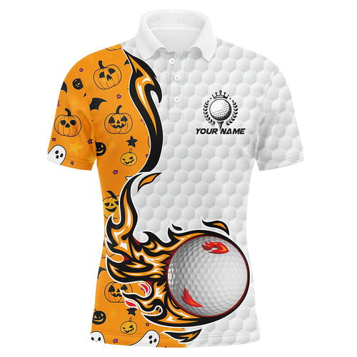 Funny Halloween pattern orange golf ball Men golf polo shirts custom halloween golf shirts, golf gifts NQS8442