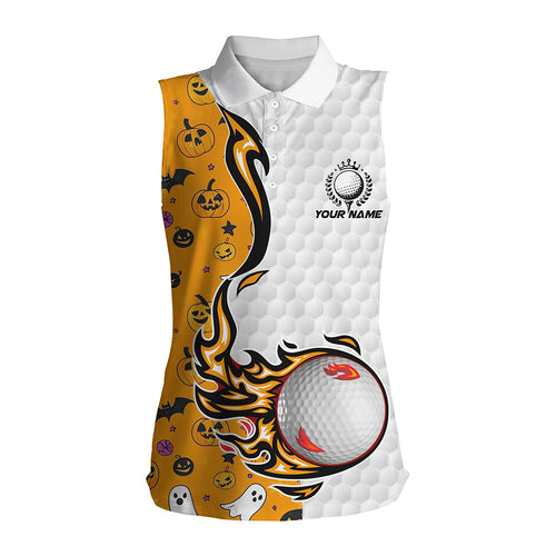 Funny Halloween pattern orange golf ball Women sleeveless polo shirts custom halloween gift for golfer NQS8442