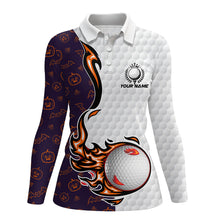 Load image into Gallery viewer, Pumpkin bats Halloween pattern flame golf ball Womens golf polo shirts custom Halloween golf shirt NQS8443