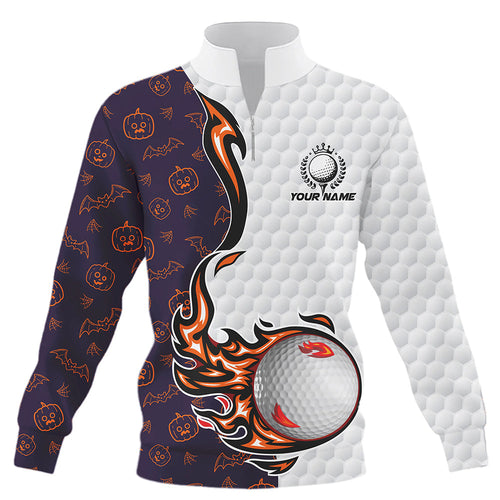 Pumpkin Halloween pattern flame golf ball Quarter zip golf sweatshirt custom Halloween golf sweater NQS8443