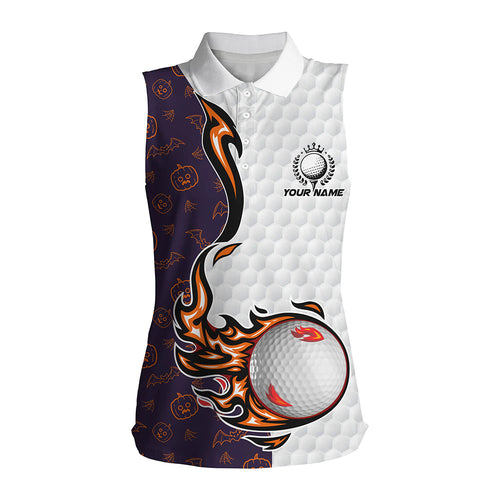 Pumpkin bats Halloween pattern flame golf ball Women sleeveless polo shirt custom Halloween golf shirt NQS8443