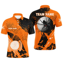 Load image into Gallery viewer, Black &amp; Orange spider golf Mens golf polo shirts custom Halloween golf shirts, golf attire for men NQS8445