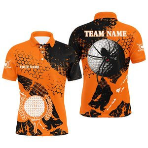 Black & Orange spider golf Mens golf polo shirts custom Halloween golf shirts, golf attire for men NQS8445