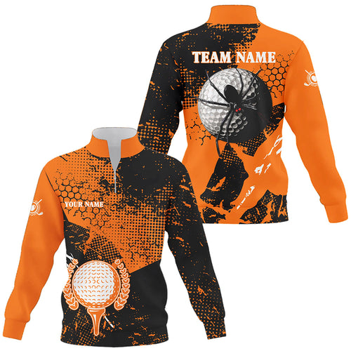 Black & Orange spider Quarter zip golf sweatshirt custom Halloween golf sweater golf attire NQS8445