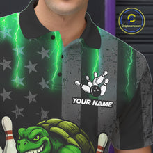 Load image into Gallery viewer, Black American flag Men&#39;s bowling shirts Custom Green lightning thunder Turtle Bowling Team Jerseys NQS10623