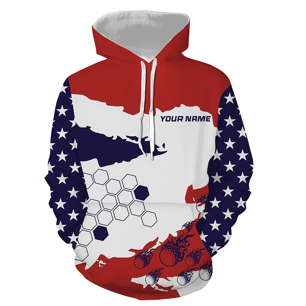 Red, white and blue American Flag custom Golf Hoodies, patriotic golf hoodie outfit NQS8680