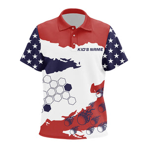 Red, white and blue American Flag custom Kid golf polo shirts, patriotic golf outfit for kid NQS8680