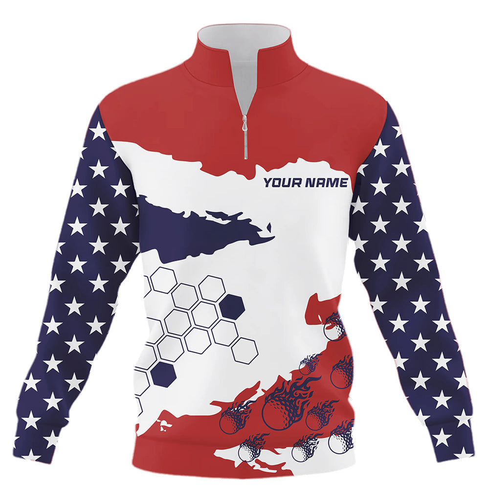 Red, white and blue American Flag custom Quarter zip golf sweatshirt, patriotic golf outfit sweater NQS8680