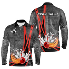 Load image into Gallery viewer, Black grunge Custom Flame Bowling Polo, 1/4 Zip Shirt For Men, Personalized Bowling Team Jerseys | Red NQS8898