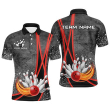 Load image into Gallery viewer, Black grunge Custom Flame Bowling Polo, 1/4 Zip Shirt For Men, Personalized Bowling Team Jerseys | Red NQS8898