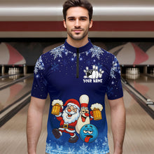 Load image into Gallery viewer, Funny Santa Drink Beer Blue snowflake Bowling Shirts For Men Custom Christmas Bowling Team Jerseys NQS11056