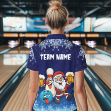 Load image into Gallery viewer, Funny Santa Drink Beer Blue snowflake Bowling Shirts For Women Custom Christmas Bowling Team Jerseys NQS11056