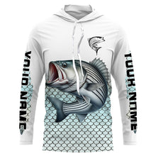 Load image into Gallery viewer, Striped Bass Fishing jerseys, Striper scales Custom name Long Sleeve performance Fishing Shirts NQS4513