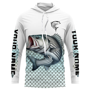 Striped Bass Fishing jerseys, Striper scales Custom name Long Sleeve performance Fishing Shirts NQS4513