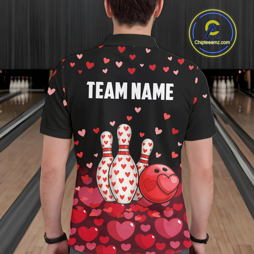 Funny Bowling Heart Pattern Valentine Bowling Shirts For Men Custom Bowling Gifts For him NQS11228