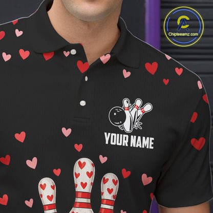 Funny Bowling Heart Pattern Valentine Bowling Shirts For Men Custom Bowling Gifts For him NQS11228