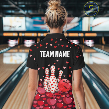Funny Bowling Heart Pattern Valentine Bowling Shirts For Women Custom Bowling Gifts For her NQS11228