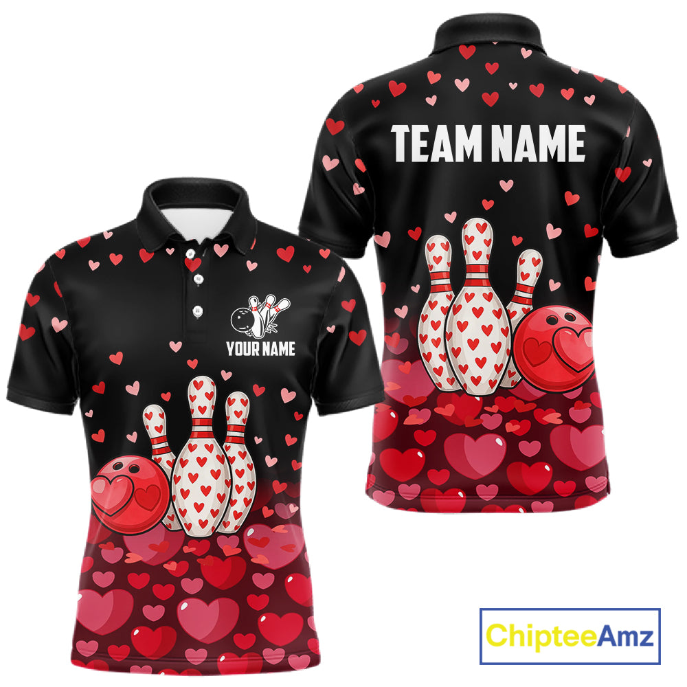 Funny Bowling Heart Pattern Valentine matching bowling shirts for couples Custom Bowling Gifts NQS11228