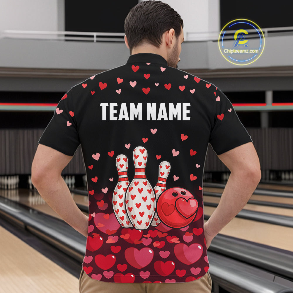 Funny Bowling Heart Pattern Valentine Bowling Shirts For Men Custom Bowling Gifts For him NQS11228