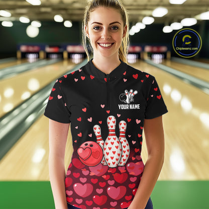 Funny Bowling Heart Pattern Valentine Bowling Shirts For Women Custom Bowling Gifts For her NQS11228