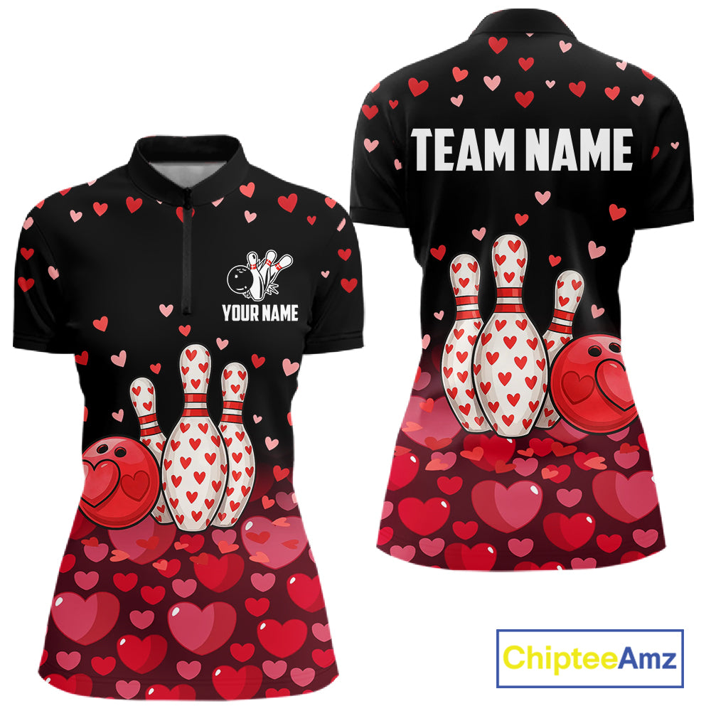 Funny Bowling Heart Pattern Valentine matching bowling shirts for couples Custom Bowling Gifts NQS11228