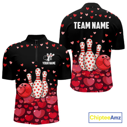 Funny Bowling Heart Pattern Valentine matching bowling shirts for couples Custom Bowling Gifts NQS11228