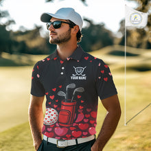 Load image into Gallery viewer, Funny Black and Red Heart Pattern Valentine Golf Shirts For Men Custom Valentine Golf Gifts For him NQS11229