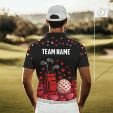 Load image into Gallery viewer, Funny Black and Red Heart Pattern Valentine Golf Shirts For Men Custom Valentine Golf Gifts For him NQS11229