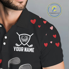 Load image into Gallery viewer, Funny Black and Red Heart Pattern Valentine Golf Shirts For Men Custom Valentine Golf Gifts For him NQS11229