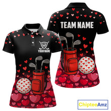Load image into Gallery viewer, Funny Black and Red Heart Pattern Valentine Golf Shirts For Women Custom Valentine Golf Gifts For her NQS11229