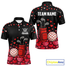 Load image into Gallery viewer, Funny Black and Red Heart Pattern Valentine Golf Shirts For Men Custom Valentine Golf Gifts For him NQS11229