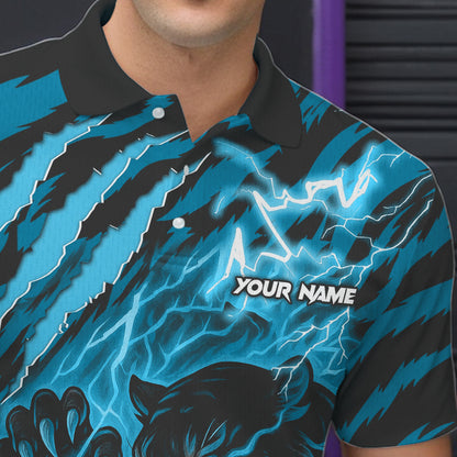 Personalized Tiger Bowling Shirts For Men, Blue Flame Lightning Thunder Tiger Team Bowling Jerseys NQS11232