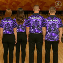 Load image into Gallery viewer, Personalized Tiger Bowling Shirts For Men, Purple Flame Lightning Thunder Tiger Team Bowling Jerseys NQS11234