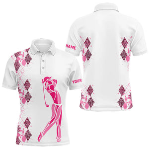 Pink Leopard argyle pattern matching golf shirts for couples custom his and hers matching golf outfits NQS9349