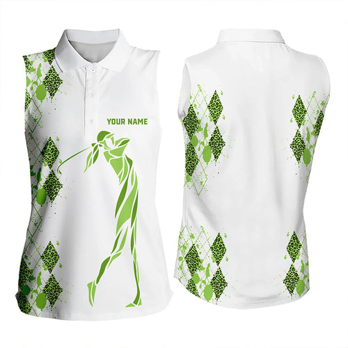 Green Leopard argyle pattern white Women sleeveless golf polo shirt custom golf tank top for women NQS9350