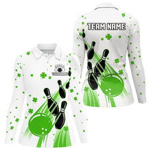 Load image into Gallery viewer, Green and White Shamrock Lucky Bowling Shirts For Women Custom St Patrick Day Team Bowling Jerseys NQS9499