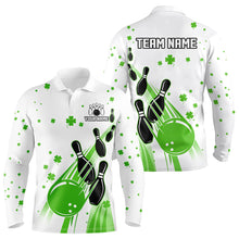 Load image into Gallery viewer, Green and White Shamrock Lucky Bowling Shirts For Men Custom St Patrick Day Team Bowling Jerseys NQS9499