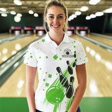 Load image into Gallery viewer, Green and White Shamrock Lucky Bowling Shirts For Women Custom St Patrick Day Team Bowling Jerseys NQS9499
