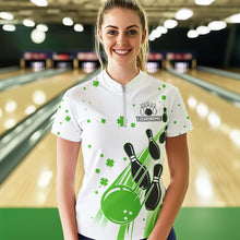 Load image into Gallery viewer, Green and White Shamrock Lucky Bowling Shirts For Women Custom St Patrick Day Team Bowling Jerseys NQS9499